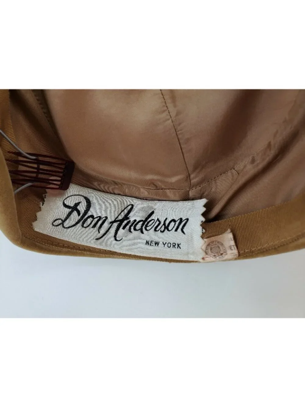 1960s Taupe Velvet Don Anderson Pillbox Hat w/ Floral Decor on Top & Netting